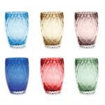 BICCHIERE VETRO LOSANGHE COLORI ASSORTITI SET 6 PEZZI ZAFFERANO
